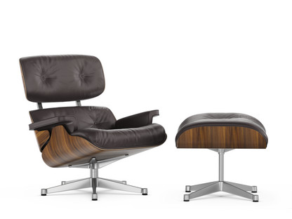 Lounge Chair & Ottoman Walnut with black pigmentation|Leather Premium F chocolate|89 cm|Aluminium polished