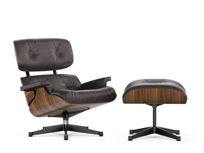 Lounge Chair & Ottoman Walnut with black pigmentation|Leather Premium F chocolate|84 cm - Original height 1956|Aluminium polished, sides black