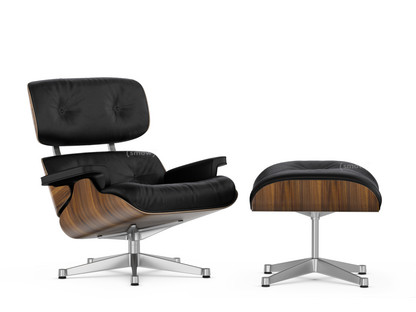 Lounge Chair & Ottoman Walnut with black pigmentation|Leather Premiun nero|89 cm|Aluminium polished