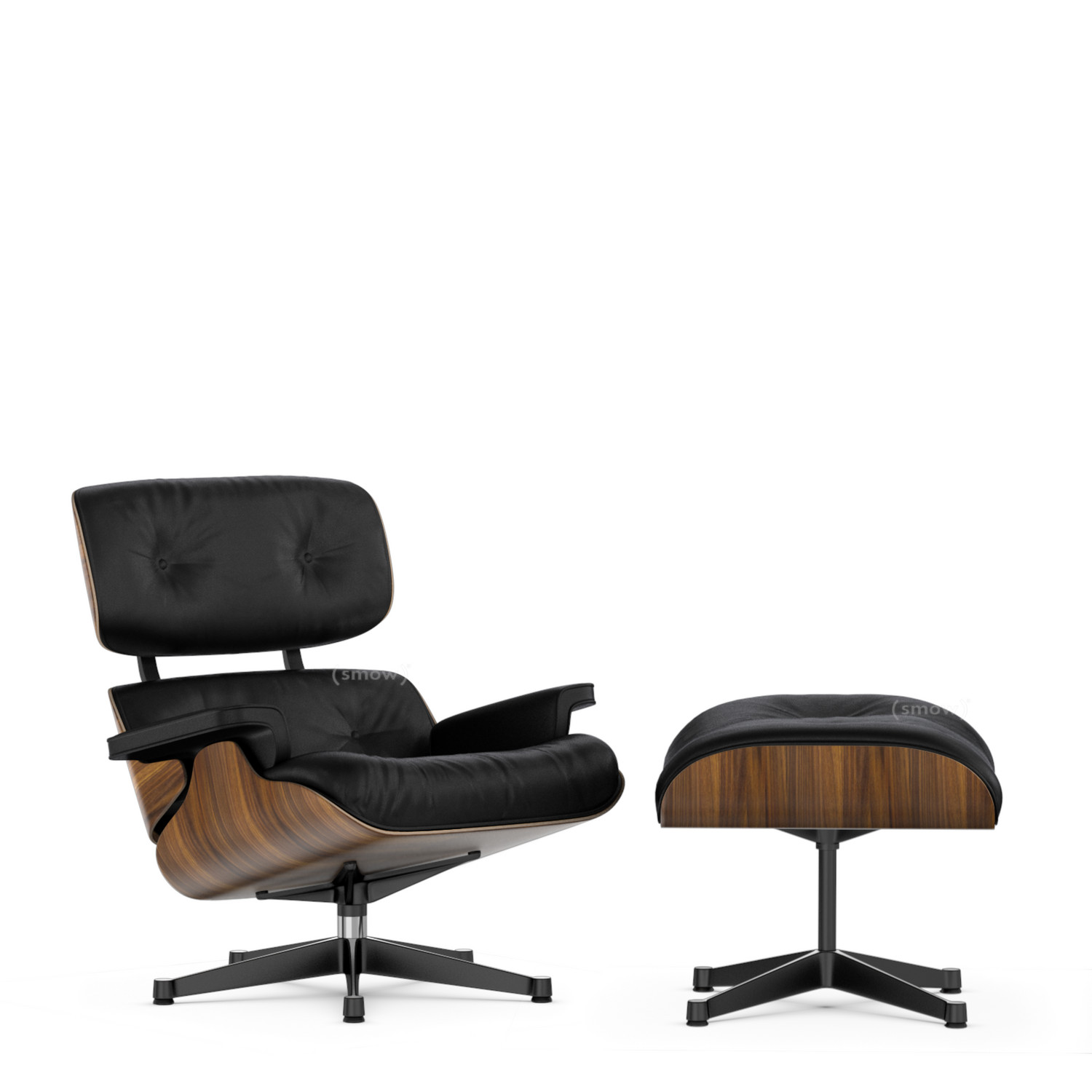 Vitra Lounge Chair Ottoman Walnut, Black Leather Chair With Ottoman