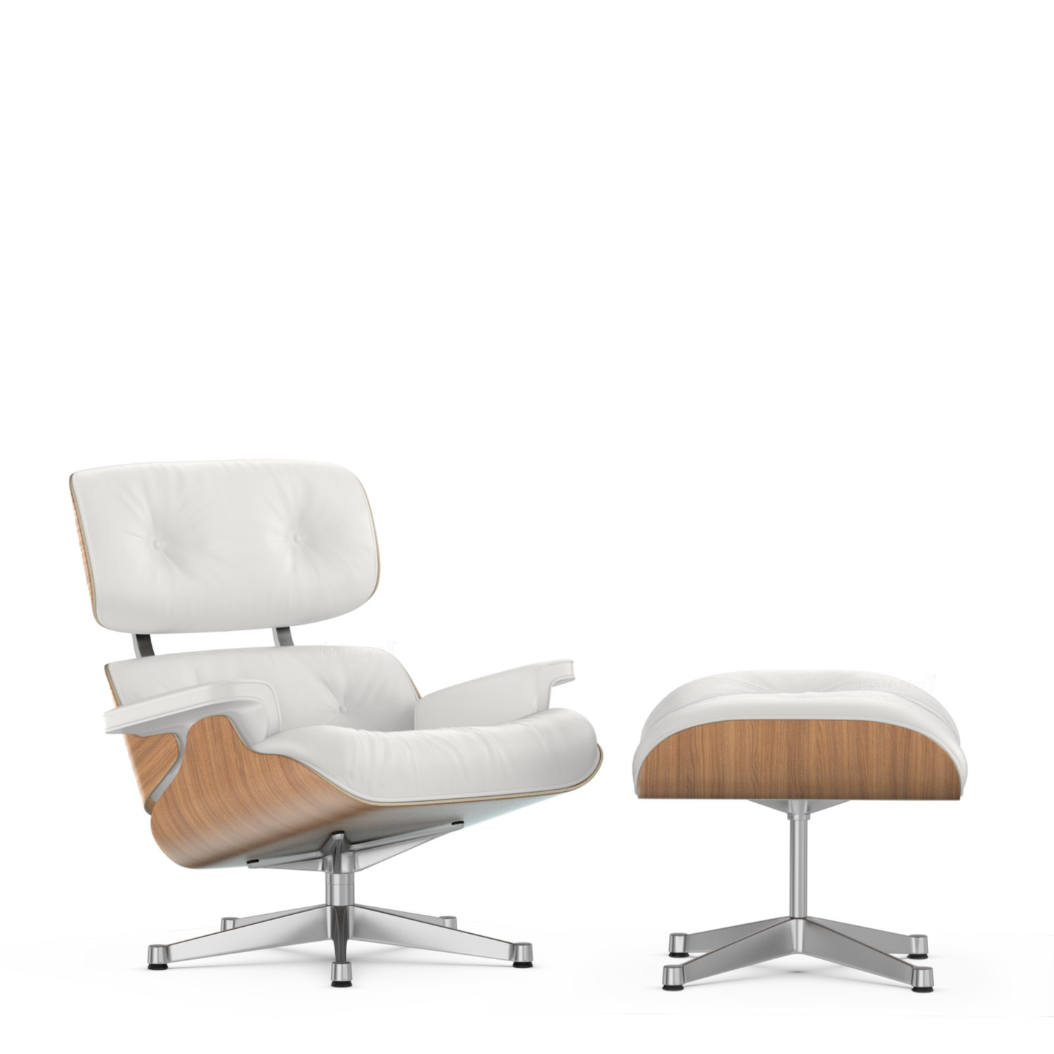 Inefficiënt Zenuwinzinking Wees Vitra Lounge Chair & Ottoman, Walnut with white pigmentation, Leather  Premium F snow, 89 cm, Aluminium polished by Charles & Ray Eames, 1956 -  Designer furniture by smow.com