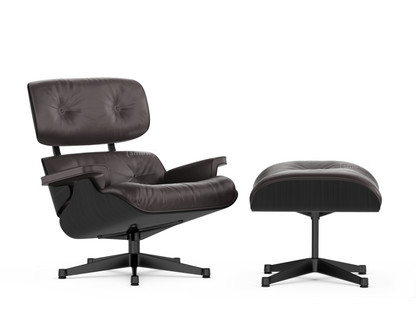 Lounge Chair & Ottoman Black varnished ash|Leather Premium F chocolate|89 cm|Black powdercoated