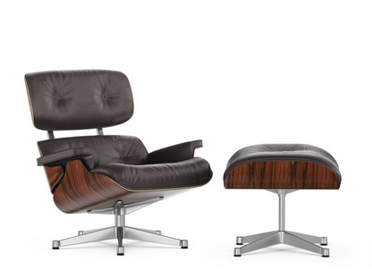 Lounge Chair & Ottoman Santos Palisander|Leather Premium F chocolate|84 cm - Original height 1956|Aluminium polished