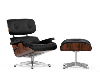 Lounge Chair & Ottoman Santos Palisander|Leather Premium F nero|84 cm - Original height 1956|Aluminium polished