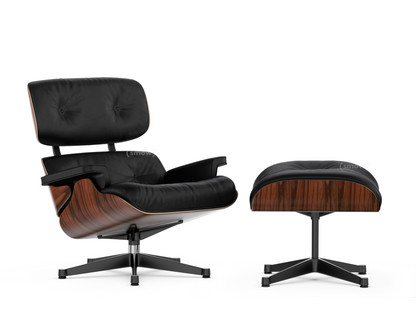 Lounge Chair & Ottoman Santos Palisander|Leather Premium F nero|84 cm - Original height 1956|Aluminium polished, sides black