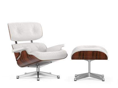 Lounge Chair & Ottoman Santos Palisander|Leather Premium F snow|84 cm - Original height 1956|Aluminium polished
