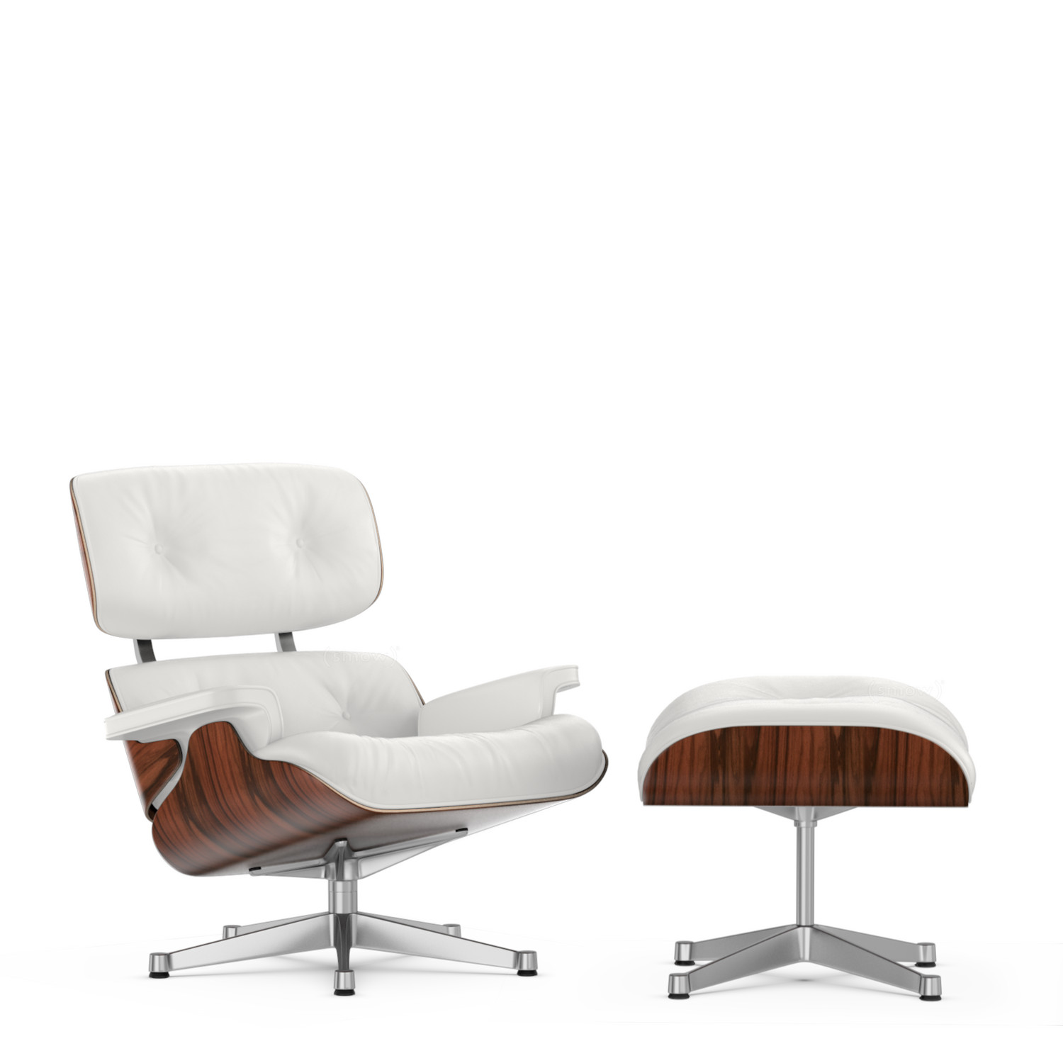 Vitra Lounge Chair & Ottoman, Santos Leather Premium F cm, Aluminium polished by Charles & Ray 1956 - Designer furniture by smow.com