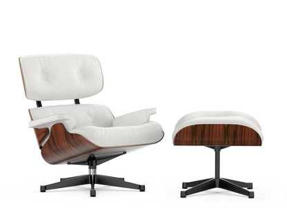 Lounge Chair & Ottoman Santos Palisander|Leather Premium F snow|84 cm - Original height 1956|Aluminium polished, sides black