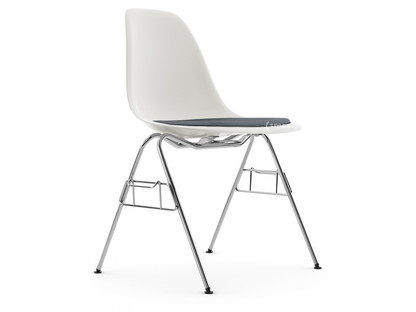 Eames Plastic Side Chair RE DSS White|With seat upholstery|Dark blue / ivory|With linking element (DSS)
