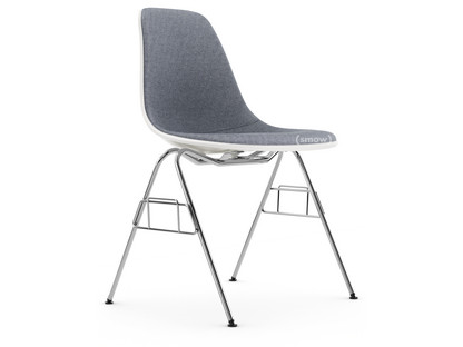 Eames Plastic Side Chair RE DSS White|With full upholstery|Dark blue / ivory|Without linking element (DSS-N)