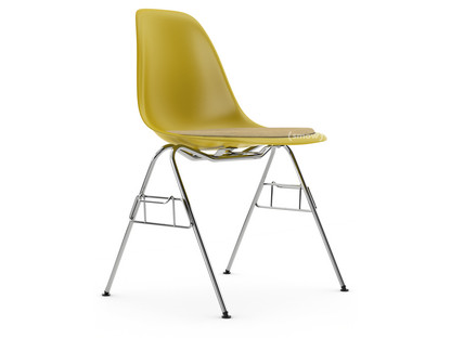 Eames Plastic Side Chair RE DSS Mustard|With seat upholstery|Mustard / ivory|With linking element (DSS)