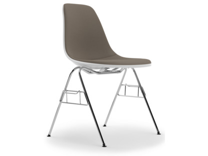 Eames Plastic Side Chair RE DSS Cotton white|With full upholstery|Warm grey / moor brown|With linking element (DSS)