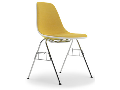 Eames Plastic Side Chair RE DSS Citron|With full upholstery|Yellow / ivory|With linking element (DSS)