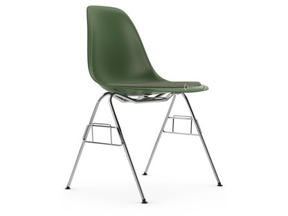 Eames Plastic Side Chair RE DSS Forest|With seat upholstery|Ivory / forest|Without linking element (DSS-N)