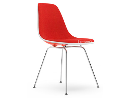 Eames Plastic Side Chair RE DSX Red (poppy red)|With full upholstery|Coral / poppy red |Standard version - 43 cm|Chrome-plated