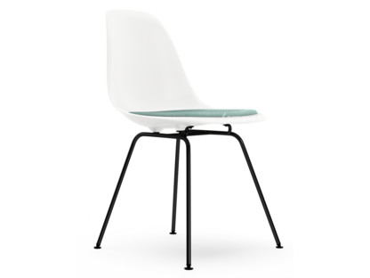 Eames Plastic Side Chair RE DSX White|With seat upholstery|Ice blue / ivory|Standard version - 43 cm|Coated basic dark
