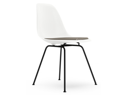 Eames Plastic Side Chair RE DSX White|With seat upholstery|Warm grey / moor brown|Standard version - 43 cm|Coated basic dark