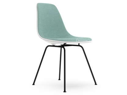Eames Plastic Side Chair DSX White|With full upholstery|Ice blue / ivory|Standard version - 43 cm|Coated basic dark