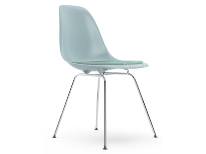 Eames Plastic Side Chair DSX Ice grey|With seat upholstery|Ice blue / ivory|Standard version - 43 cm|Chrome-plated