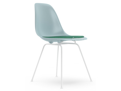 Eames Plastic Side Chair RE DSX Ice grey|With seat upholstery|Mint / forest|Standard version - 43 cm|Coated white