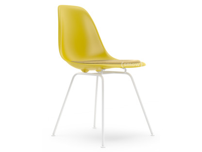 Eames Plastic Side Chair RE DSX Mustard|With seat upholstery|Mustard / ivory|Standard version - 43 cm|Coated white