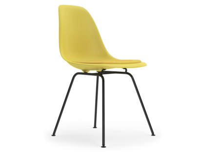 Eames Plastic Side Chair RE DSX Citron|With seat upholstery|Yellow / ivory|Standard version - 43 cm|Coated basic dark