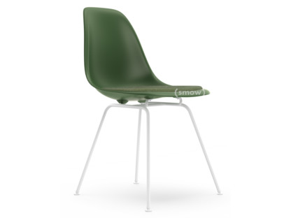 Eames Plastic Side Chair RE DSX Forest|With seat upholstery|Ivory / forest|Standard version - 43 cm|Coated white
