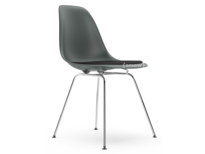 Eames Plastic Side Chair RE DSX Granite grey|With seat upholstery|Dark grey|Standard version - 43 cm|Chrome-plated