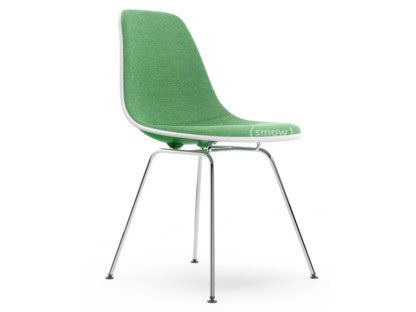 Eames Plastic Side Chair DSX Green|With full upholstery|Green / ivory|Standard version - 43 cm|Chrome-plated