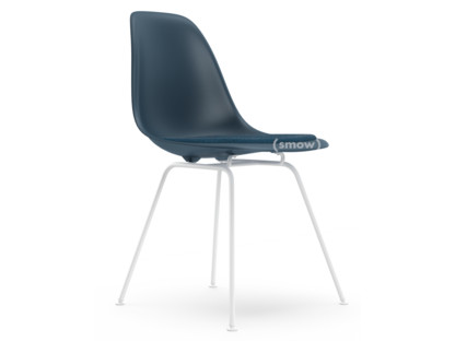Eames Plastic Side Chair RE DSX Sea blue|With seat upholstery|Sea blue / dark grey|Standard version - 43 cm|Coated white