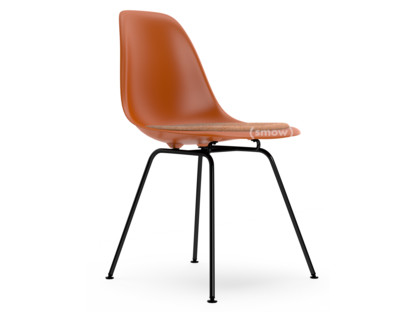 Eames Plastic Side Chair RE DSX Rusty orange|With seat upholstery|Cognac / ivory|Standard version - 43 cm|Coated basic dark