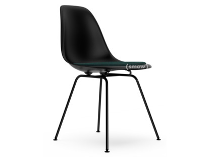Eames Plastic Side Chair RE DSX Deep black|With seat upholstery|Petrol / moor brown|Standard version - 43 cm|Coated basic dark