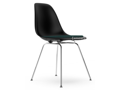 Eames Plastic Side Chair RE DSX Deep black|With seat upholstery|Petrol / moor brown|Standard version - 43 cm|Chrome-plated