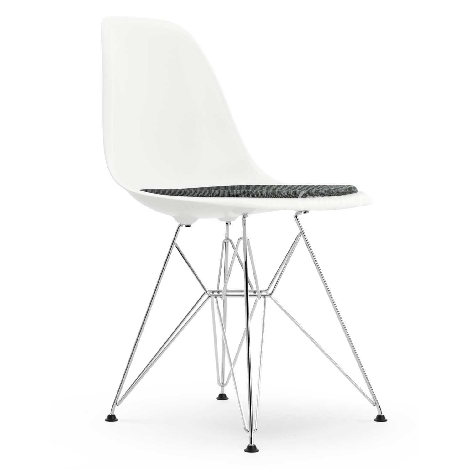 hiërarchie verontschuldiging logica Vitra Eames Plastic Side Chair DSR, White, With seat upholstery, Nero /  ivory, Standard version - 43 cm, Chrome-plated by Charles & Ray Eames, 1950  - Designer furniture by smow.com