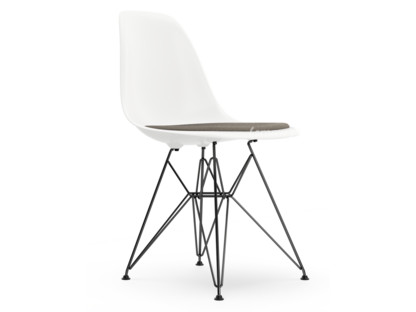 Eames Plastic Side Chair RE DSR White|With seat upholstery|Warm grey / moor brown|Standard version - 43 cm|Coated basic dark