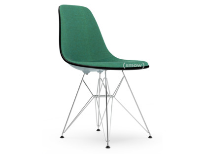 Eames Plastic Side Chair RE DSR Ice grey|With full upholstery|Mint / forest|Standard version - 43 cm|Chrome-plated