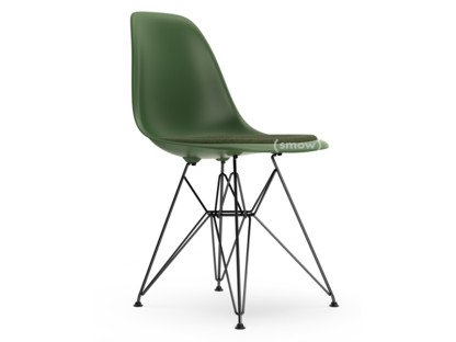 Eames Plastic Side Chair RE DSR Forest|With seat upholstery|Nero / forest|Standard version - 43 cm|Coated basic dark