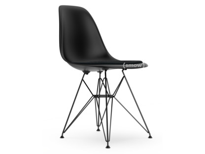 Eames Plastic Side Chair RE DSR Deep black|With seat upholstery|Nero|Standard version - 43 cm|Coated basic dark