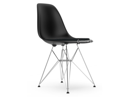 Eames Plastic Side Chair RE DSR Deep black|With seat upholstery|Nero|Standard version - 43 cm|Chrome-plated