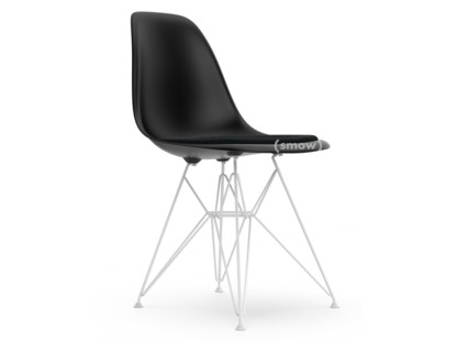 Eames Plastic Side Chair RE DSR Deep black|With seat upholstery|Nero|Standard version - 43 cm|Coated white
