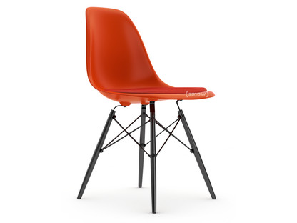Eames Plastic Side Chair RE DSW Red (poppy red)|With seat upholstery|Coral / poppy red |Standard version - 43 cm|Black maple