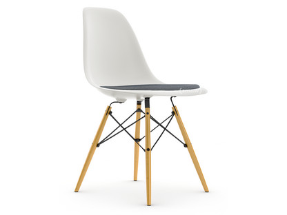 Eames Plastic Side Chair RE DSW White|With seat upholstery|Dark blue / ivory|Standard version - 43 cm|Yellowish maple