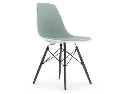 Eames Plastic Side Chair RE DSW White|With full upholstery|Ice blue / ivory|Standard version - 43 cm|Black maple