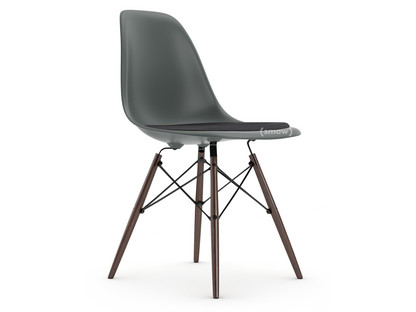 Eames Plastic Side Chair RE DSW Granite grey|With seat upholstery|Dark grey|Standard version - 43 cm|Dark maple