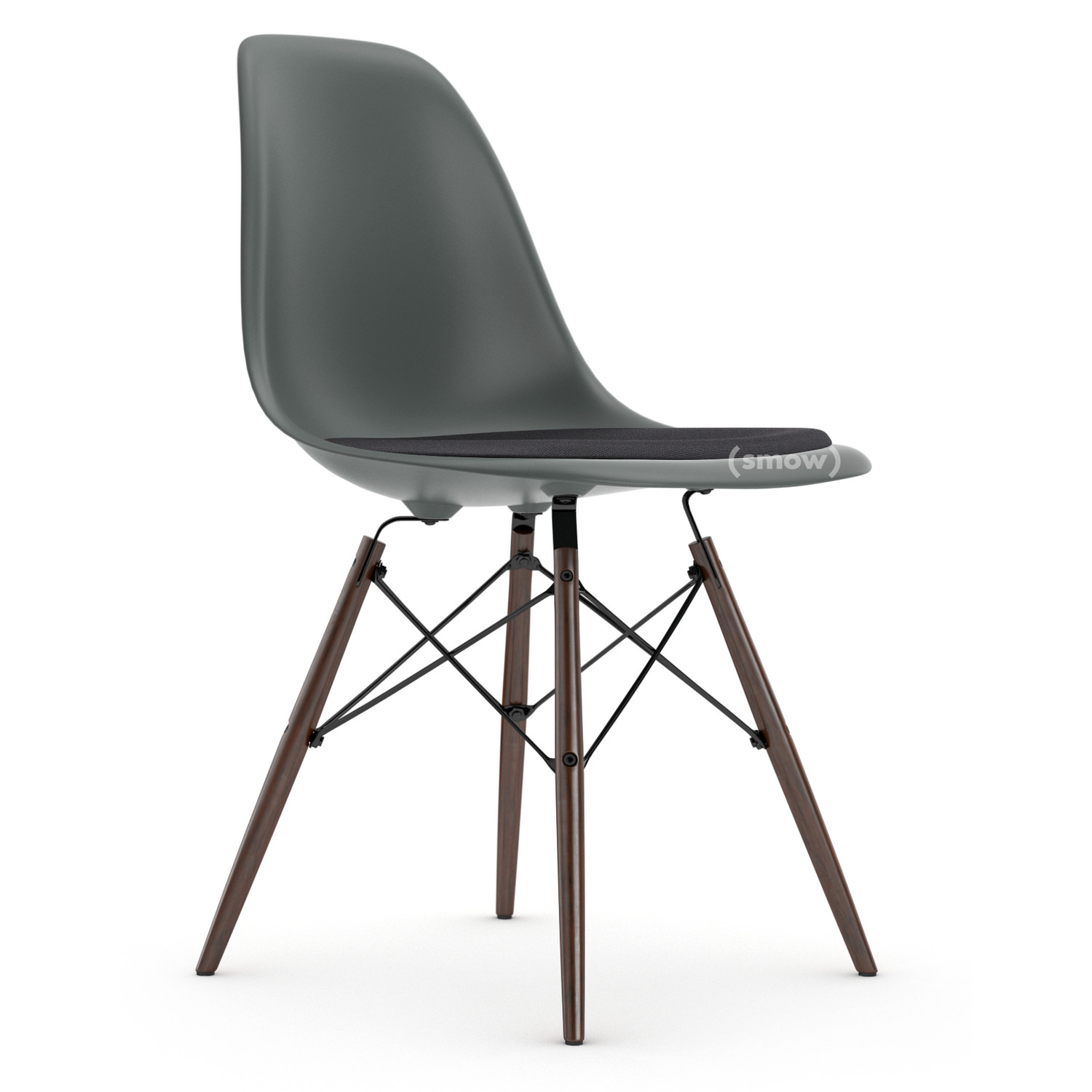 Handschrift Delegatie Afleiding Vitra Eames Plastic Side Chair DSW, Granite grey, With seat upholstery,  Dark grey, Standard version - 43 cm, Dark maple by Charles & Ray Eames,  1950 - Designer furniture by smow.com