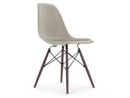 Eames Plastic Side Chair RE DSW Pebble|With seat upholstery|Warm grey / ivory|Standard version - 43 cm|Dark maple