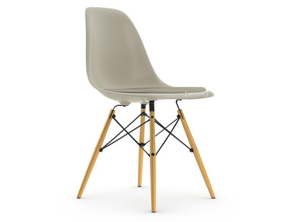 Eames Plastic Side Chair RE DSW Pebble|With seat upholstery|Warm grey / ivory|Standard version - 43 cm|Ash honey tone