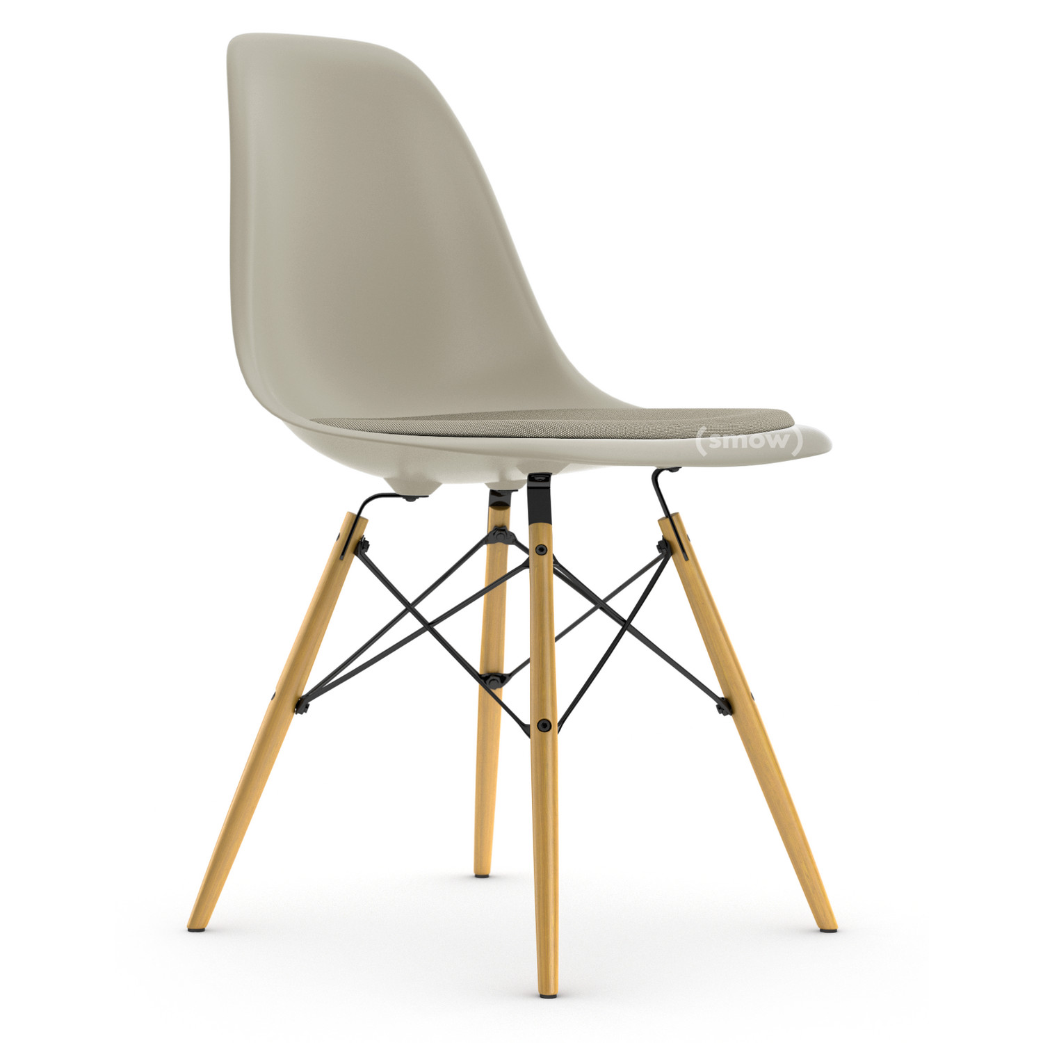 Kaliber op tijd Wegversperring Vitra Eames Plastic Side Chair DSW, Pebble, With seat upholstery, Warm grey  / ivory, Standard version - 43 cm, Ash honey tone by Charles & Ray Eames,  1950 - Designer furniture by smow.com