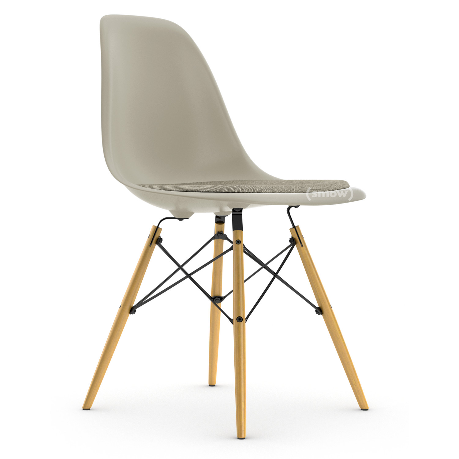 Maak een naam Gedeeltelijk Betekenisvol Vitra Eames Plastic Side Chair DSW, Pebble, With seat upholstery, Warm grey  / ivory, Standard version - 43 cm, Ash honey tone by Charles & Ray Eames,  1950 - Designer furniture by smow.com