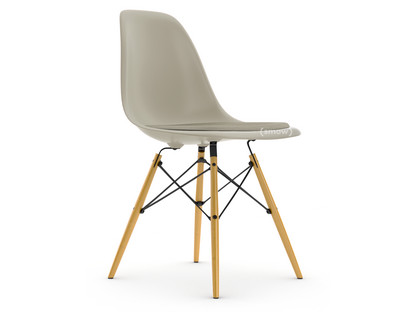 Eames Plastic Side Chair RE DSW Pebble|With seat upholstery|Warm grey / ivory|Standard version - 43 cm|Yellowish maple